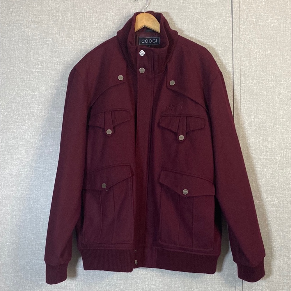 Coogi Men’s Burgundy Wool Jacket/Bomber Coat